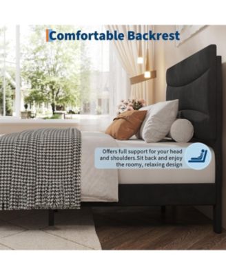 Twin XL Size Bed Frame with Headboard, Velvet Upholstered Platform Bed Frame No Box Spring Needed with Under-Bed Storage