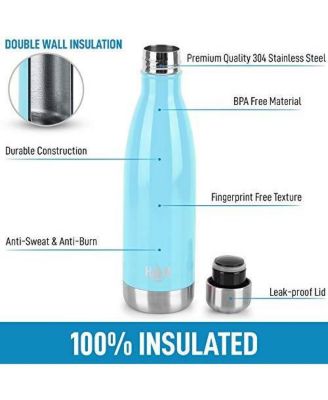 Double Wall Insulated Metal Water Bottle For Hot & Cold Drinks with Leak-proof Lid (17oz)