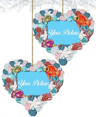 Coastal Heart Picture Frame Ornament Set of 2