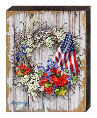 Patriotic Wreath by Dona Gelsinger Wooden Block