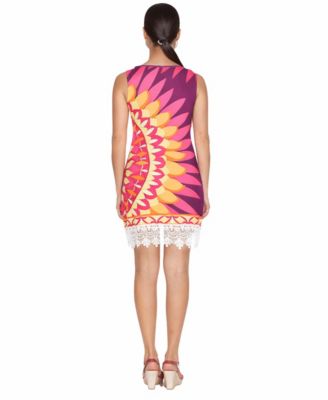 Women's Printed Sleeveless Lace Hem Sheath Dress