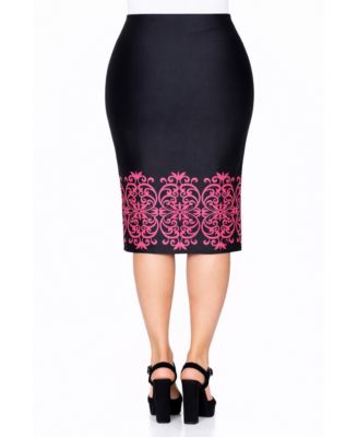 Women's Printed Stretch Midi Pencil Skirt
