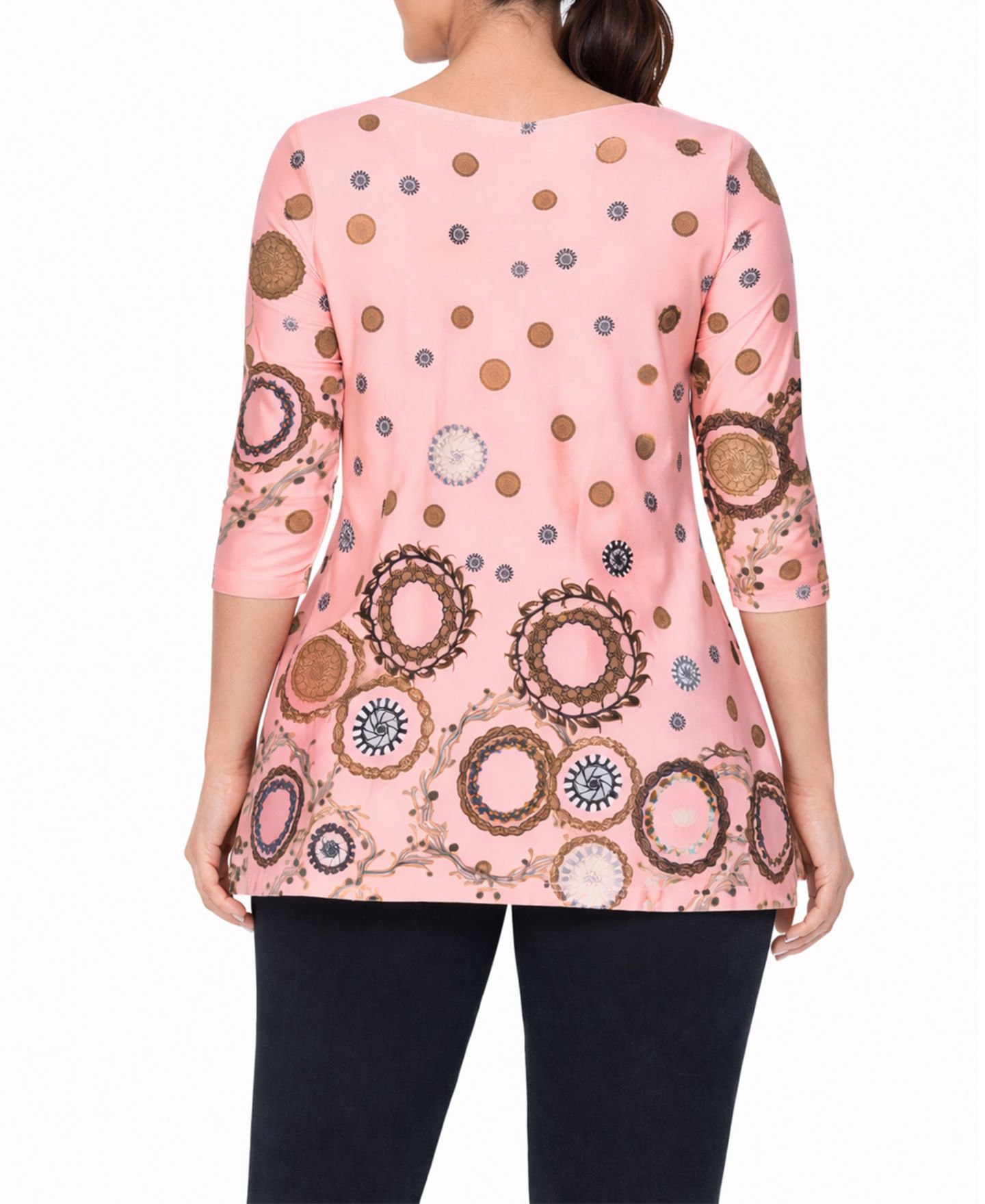 Женский топ White Mark Printed Sleeve Flowy Tunic Top, цвет: Розовый — фото 3