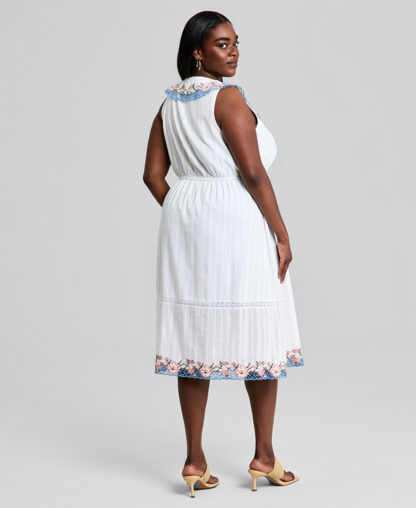 Женское платье And Now This Trendy Plus Size Cotton Embroidered, цвет: Белый — фото 5