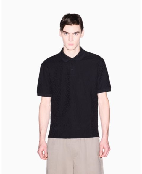 Мужское поло A|X Armani Exchange Mercerized Cotton All Over Logo Print Polo Shirt, цвет: Чёрный