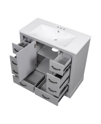 Bathroom Vanity with Sink, Solid Wood Cabinet, 6 Drawers & Adjustable Shelf for Modern Storage