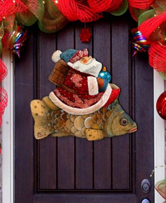 Golden Fish Santa Over The Door Wooden Hanger