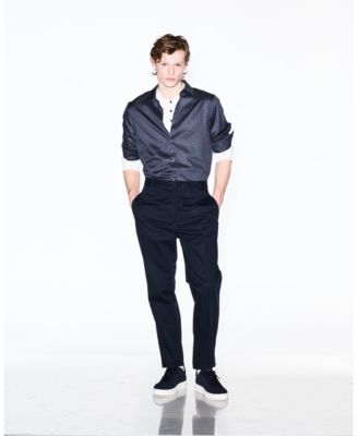 Men's Long Sleeve Cotton Satin Allover logo Print Shirt