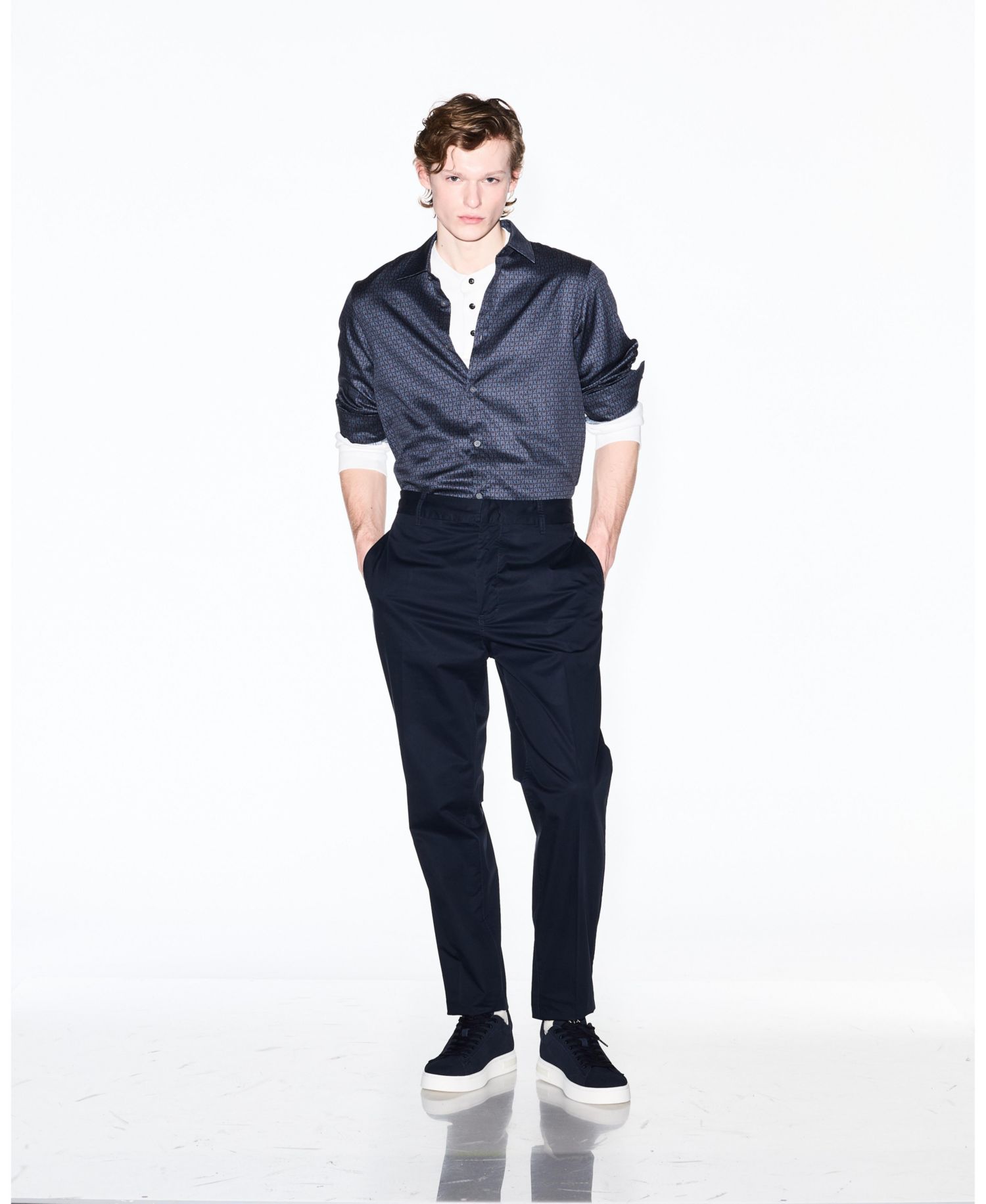 Men's Long Sleeve Cotton Satin Allover logo Print Shirt