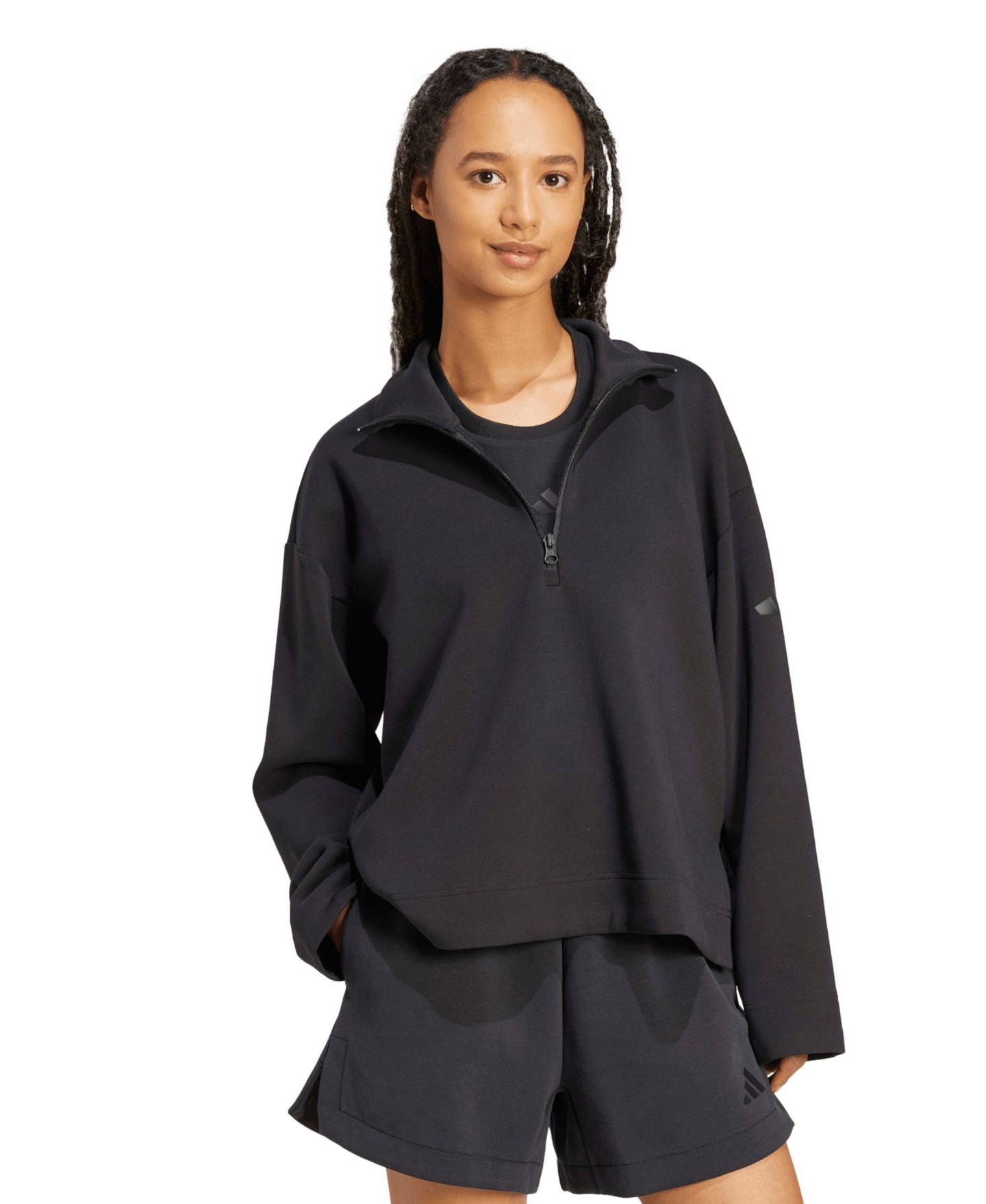 Женский свитшот adidas All Szn Soft Lux Quarter-Zip, цвет: Чёрный — фото 2