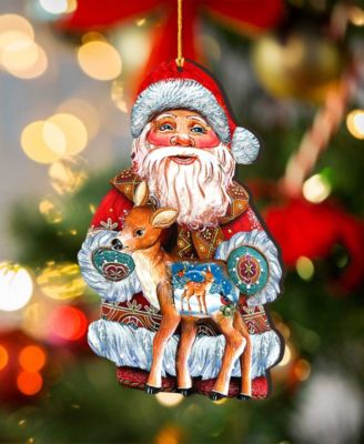 Holiday Fawn Wooden Christmas Ornament Set of 2