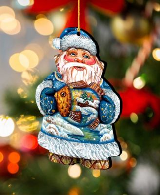 Gold Fish Santa Wooden Christmas Ornament Set of 2