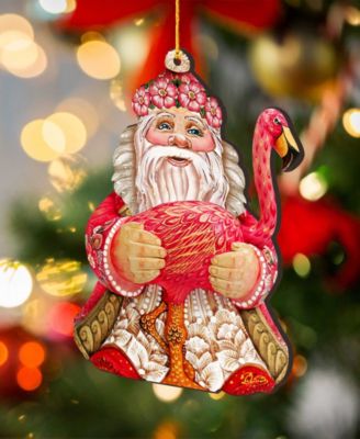 Flamingo Santa Wooden Christmas Ornament Set of 2