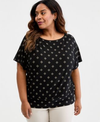Plus Size Sofia Tile Banded-Bottom Top
