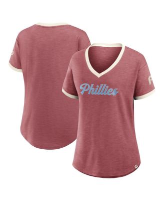 Women's Burgundy Philadelphia Phillies Cooperstown Collection Vintage Play V-Neck T-Shirt
