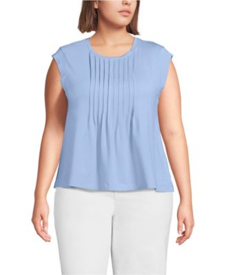 Plus Size Cap Sleeve Lightweight Jersey Pintuck Swing Top