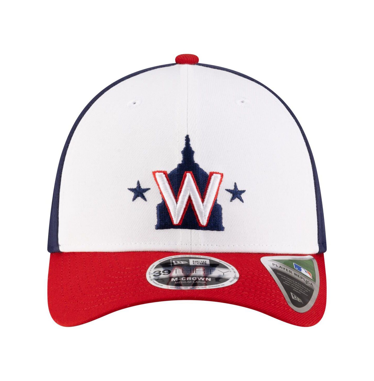 Мужская кепка New Era White Washington Nationals Player Replica 39THIRTY M-Crown Flex Hat — фото 2