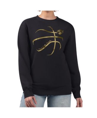 Women's Black New York Knicks Metallic Print Basketball Sketch Fleece Sweatshirt