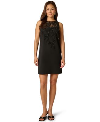 Women's Bow Bead Boat Neck Crepe Dress