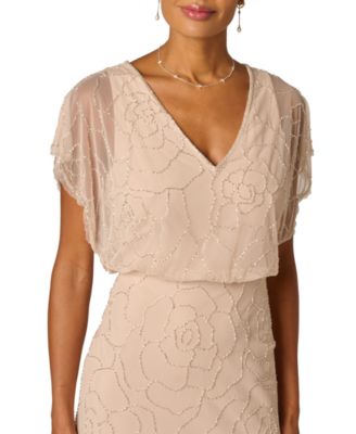 Women's Bead Blouson V-Neck Long Dress