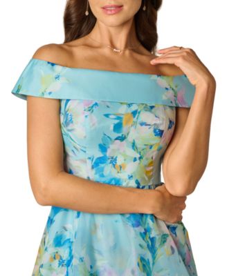 Women's Floral Organza Off-The-Shoulder High-Low Dress