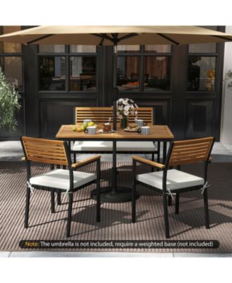 4 PCS Patio Furniture Set with Acacia Wood & Metal Frame Umbrella 1 table