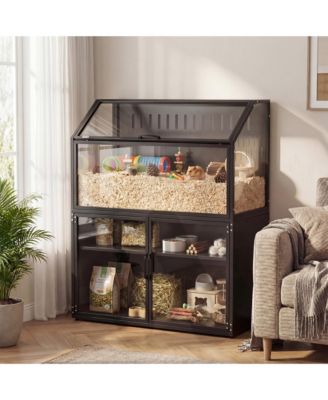 Hamster Cage with Storage Cabinet, Small Animal Cage with Acrylic Panels