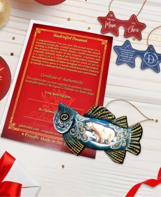 Frosty Fish Wooden Christmas Ornament Set of 2