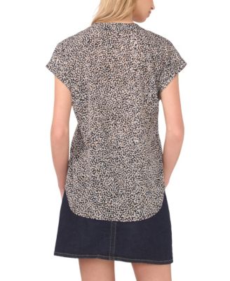 Women's Split-Neck Cap-Sleeve Top