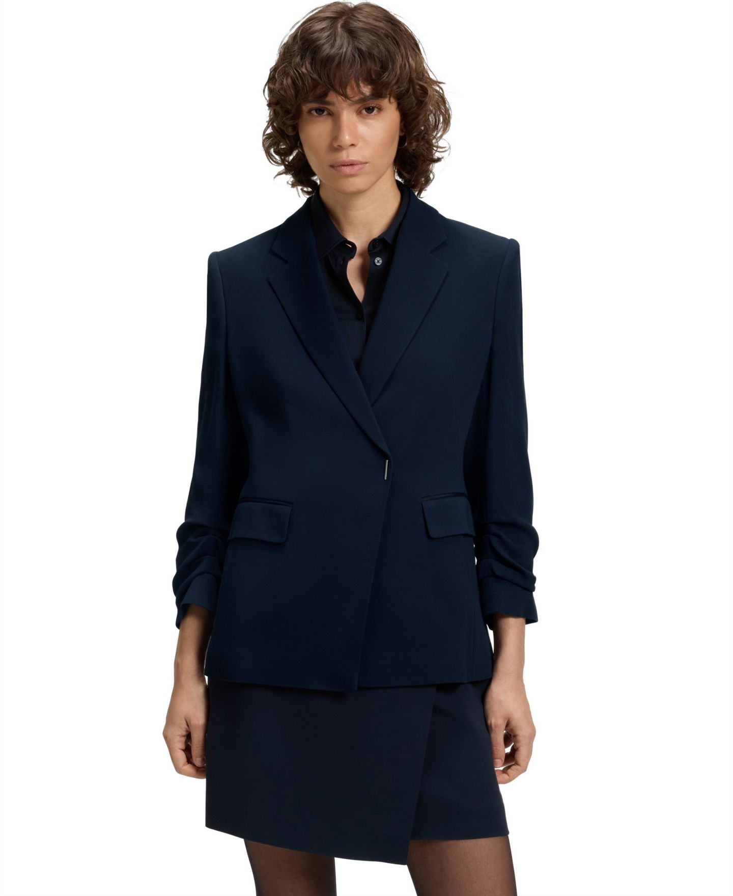 Женский пиджак Hugo Boss BOSS by Press-Stud Closure Slim-Fit Blazer, цвет: Тёмный синий — фото 7