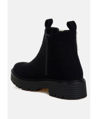 Womens Mothman Faux Fur Detail Chunky Ankle Boots