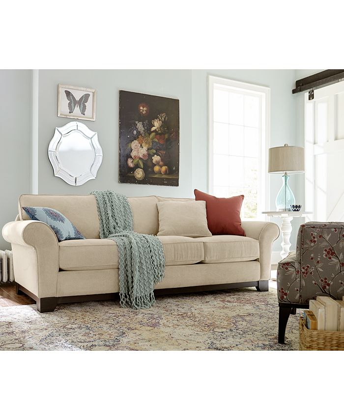 Furniture Medland 89" Fabric Roll Arm Sofa with 2 Toss Pillows Custom Colors, Created for Macy