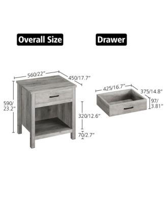 Set of 2 Nightstands with Drawer and Storage Shelf