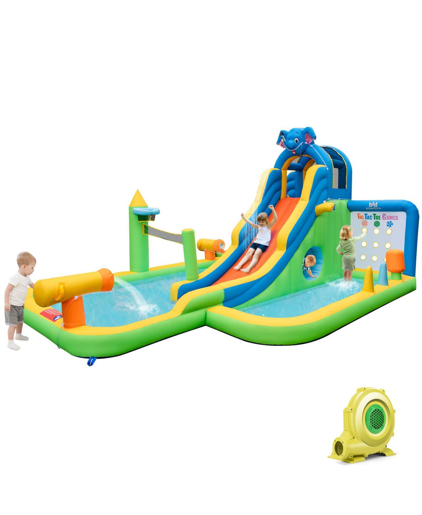 Детская игрушка Mecale 9-in-1 Giant Inflatable Water Slide Park, 15.5'L x 12.5'W x 8.2'H, 735W Blower Included, Ages 3-10, цвет: Зелёный — фото 1