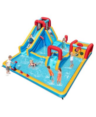 9-in-1 Inflatable Double Water Slide Park Giant Bounce House, No Blower Included