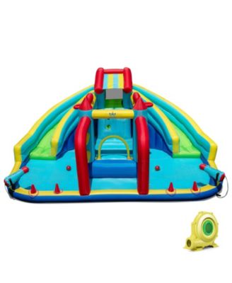 Inflatable Double Water Slide Park with Obstacle Course, 735W Blower Included