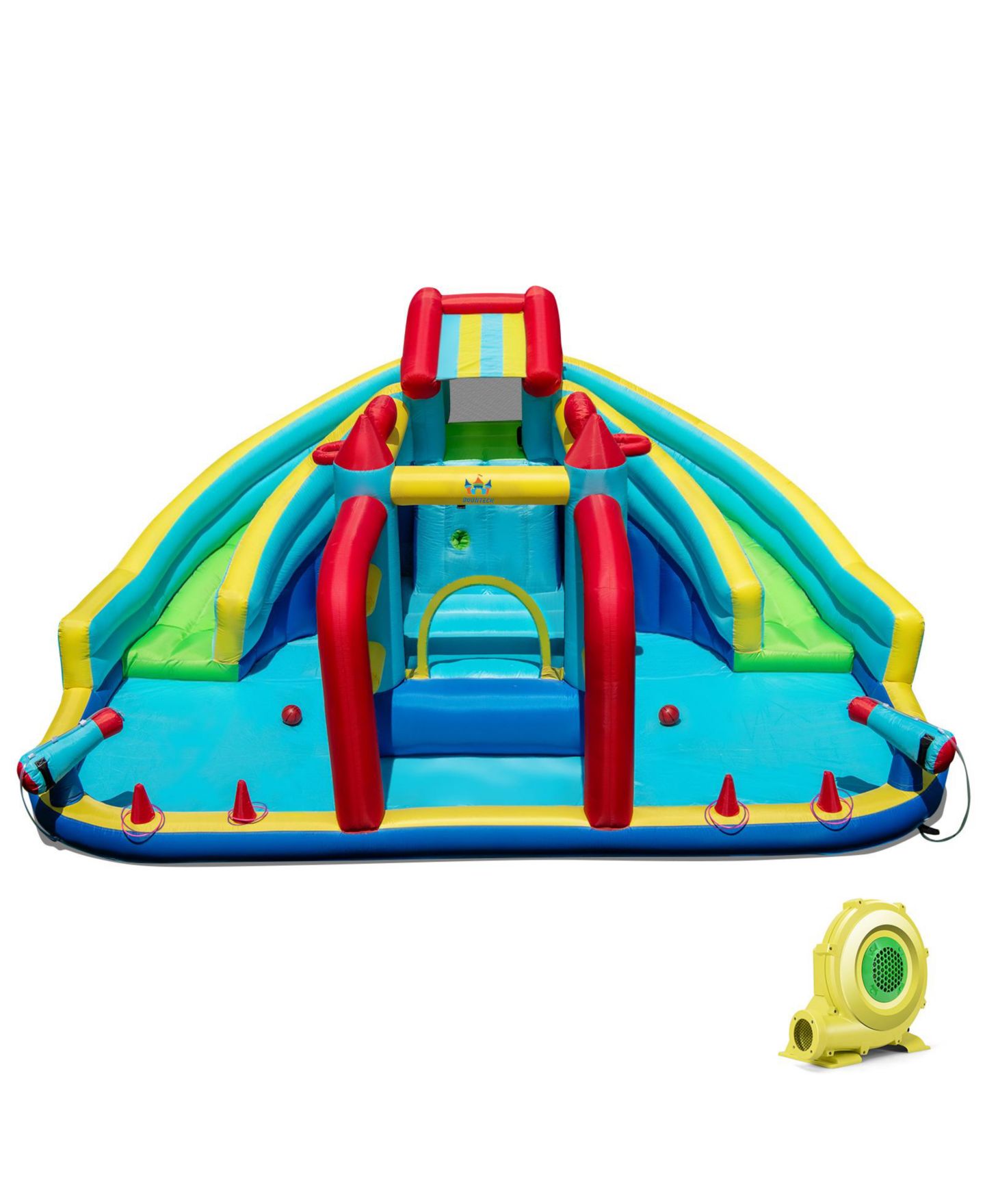 Детская игрушка Mecale Inflatable Double Water Slide Park, 186"L x 146"W x 87"H, with Obstacle Course & 735W Blower, Ages 3-12, цвет: Синий — фото 1