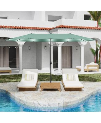 15 ft. Double Sided Umbrella Outdoor Patio Umbrella with 36 LED Solar Lights, Base and Sand Bag