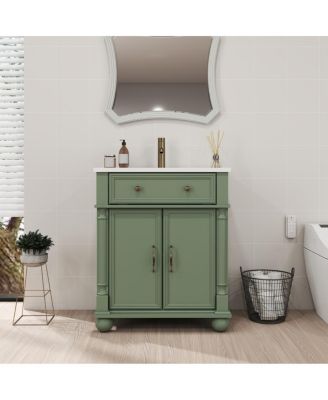 Bathroom Vanity with Sink, Medieval Modern Solid Wood Roman Base, Flip Drawer, Adjustable Storage, Easy Clean