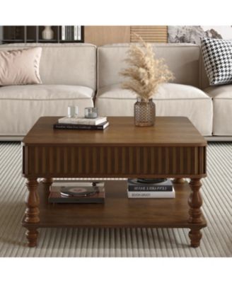 Walnut Fluted Lift-Top Coffee Table with Storage