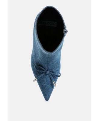 Womens Flapper Bow Detail Denim Ankle Boots