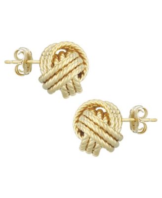 Rope Love Knot Stud Earrings in 14k Yellow or Rose Gold