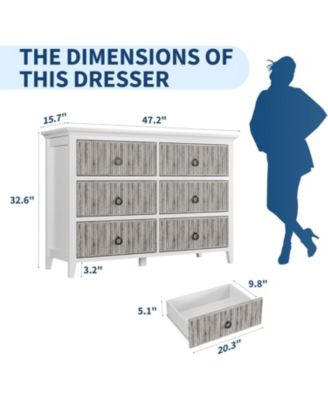 6 Drawer Fluted Dresser for Bedroom, Modern Wave Panel Chest with Round Handles, Wood Storage Organizer, 47.2" Wide