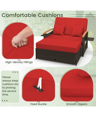 Patio Rattan Daybed Set w/ Cushioned Loveseat and Storage Ottoman