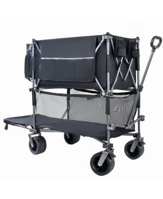 Heavy Duty Double-Layer Wagon -  Collapsible Wagons Carts with All-Terrain Wheels, Brakes, 560LBS Capacity for Camping, Transport