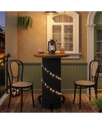 39.4" H Round Bar Table with Metal Footrest, Wooden Bistro Pub Table, Small High Top Pub Cocktail Tables