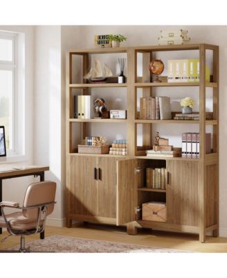 70.9'' Tall Wooden Bookshelf - Stylish Bookcase with Storage Cabinet and Doors