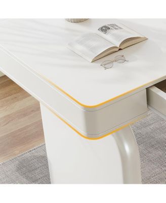 White Desk with Drawers, 63-Inch Modern Executive Office Desk, Glossy Elegant Work Study Desk Writing Table for Home Office