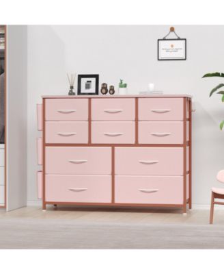10-Drawer Fabric Dresser, Tall Chest with Fabric Bins, Side Pockets & Sturdy Steel Frame for Bedroom, Closet, or Living Room