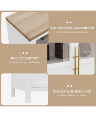 55 Inch Sideboard Buffet Cabinet with Four Glass Doors Large Modern Farmhouse Storage for Kitchen Dining and Living Room